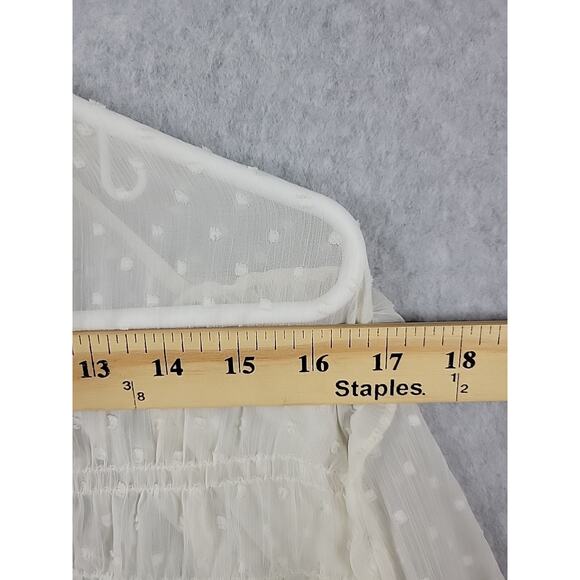 Vero Moda Ivory Swiss Dot LS Fairy Ruffled Smocked Sheer Blouse Women's Large - Picture 10 of 12